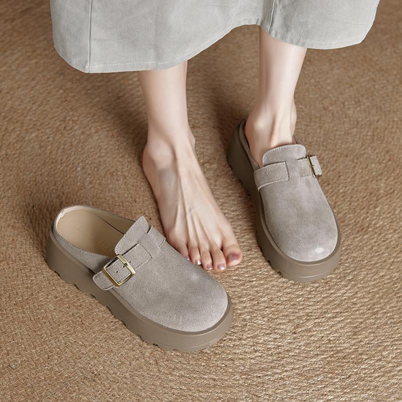 Women's Slippers Thick-soled Mules with Closed Toe for Women Large-size Comfortable Half-slippers Female