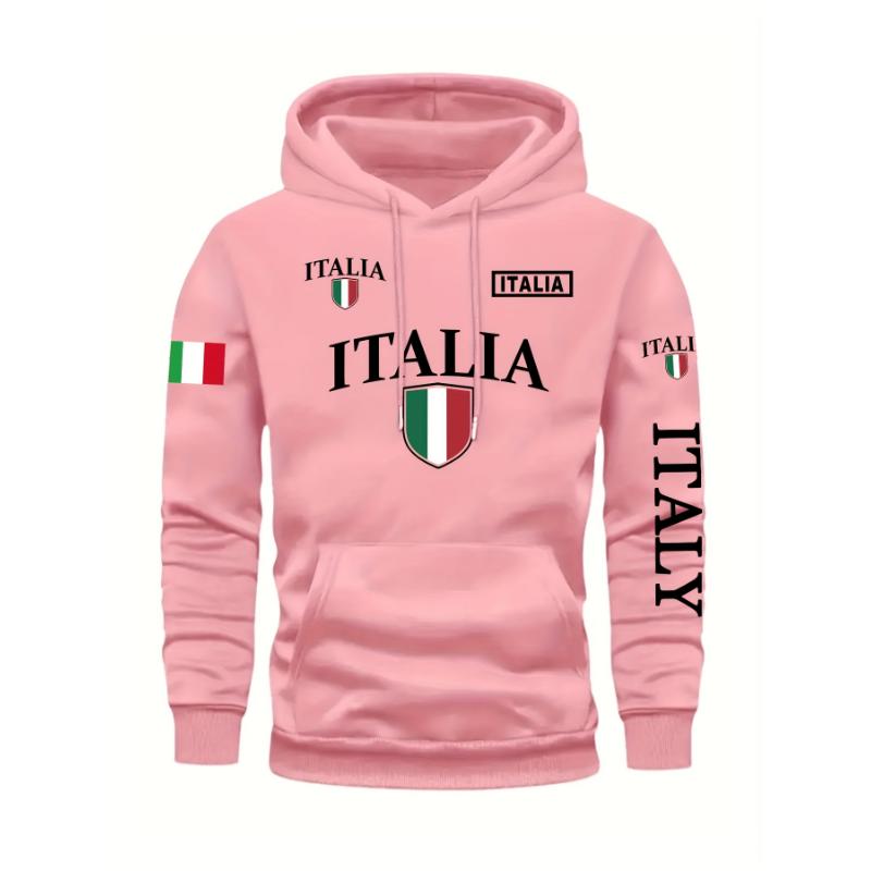 Letter-print Italian Flag Men Women Hoodie Outdoor Street Loose Casual Fashion Autumn Winter Long-sleeve Warm Sweatshirt Clothes