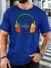Unisex One Love Headphone Music Wave Retro Graphic Cotton Short Sleeve Tee Crew Neck Soft Male Summer Casual Breathable Street Top