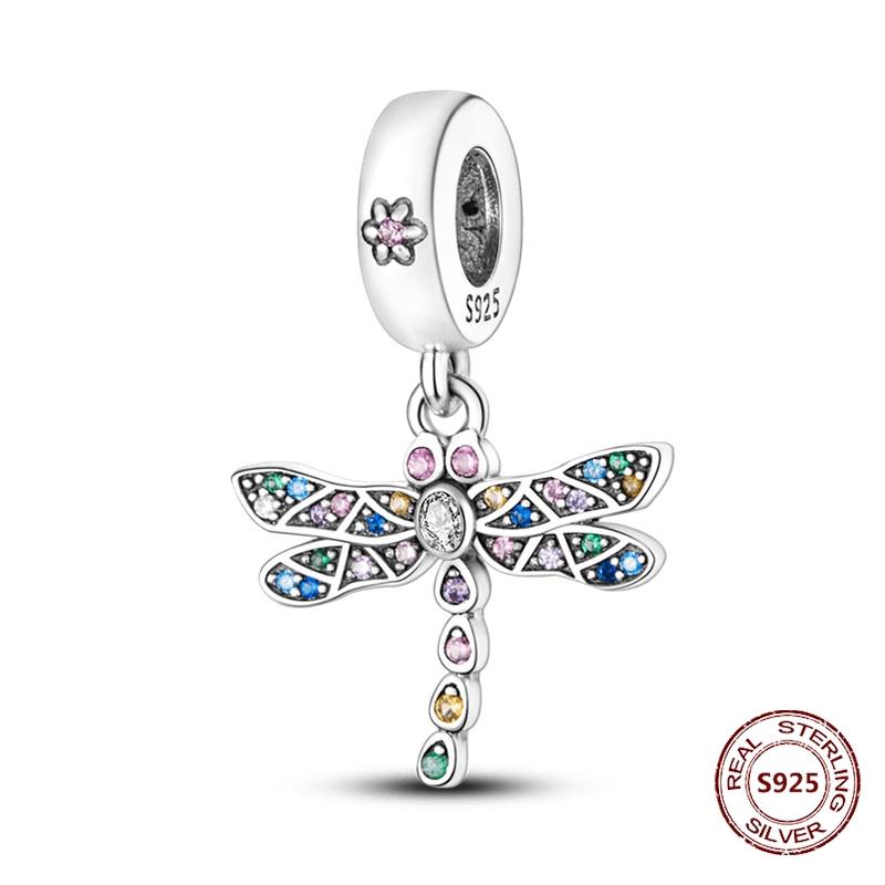 Butterfly Charm copper Authentic Pink Blue Zircon Fly Butterflies Safety Chain Clip Charm Bead Charms Compatible With Bracelets Do It Yourself Jewelle