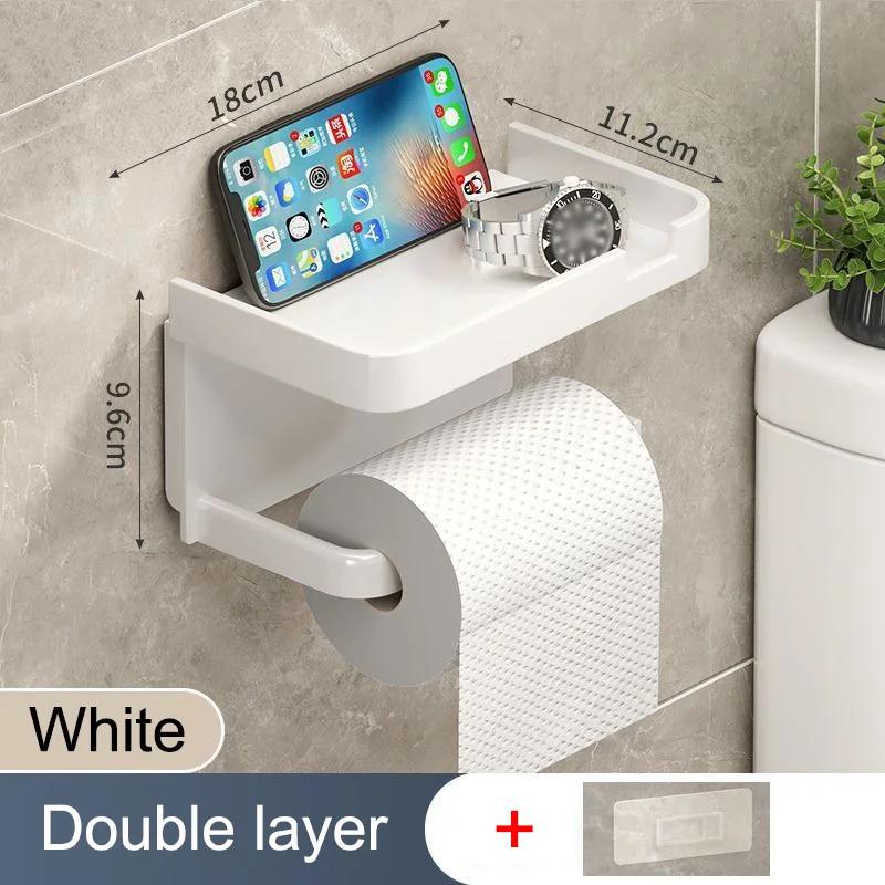 Toilet Paper Holder Plastic Storage Rack Wall Mounted Bathroom Kitchen Towel Placement Toilet Paper Roll Box Phone Storage Rack
