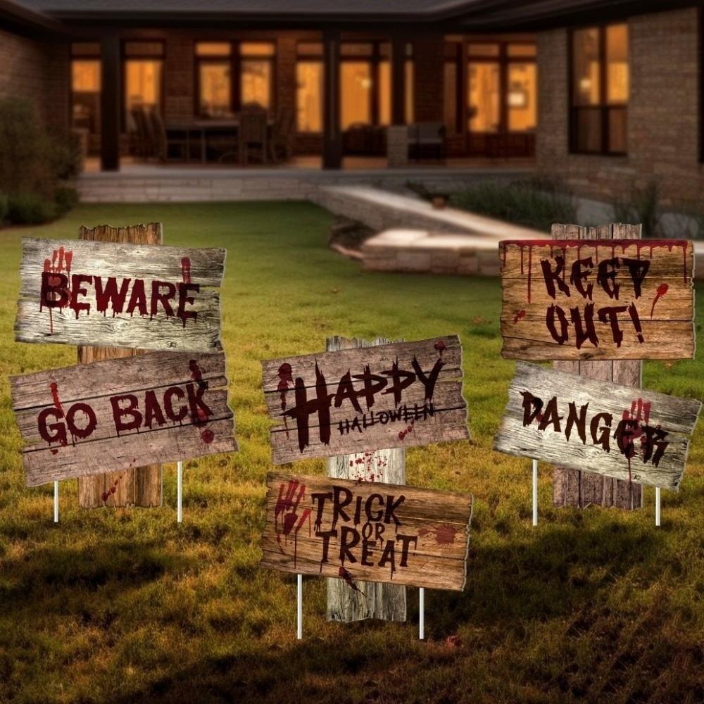 Halloweenské výstražné značky ve vintage stylu Plastový materiál Značení na zahradu a dvůr Venkovní vnitřní