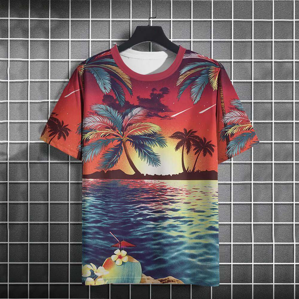 Hawaiian Beach Coconut Tree 3D Print T-Shirts Men Women Short Sleeve T Shirt Oversized Harajuku Tees Tops Clothing