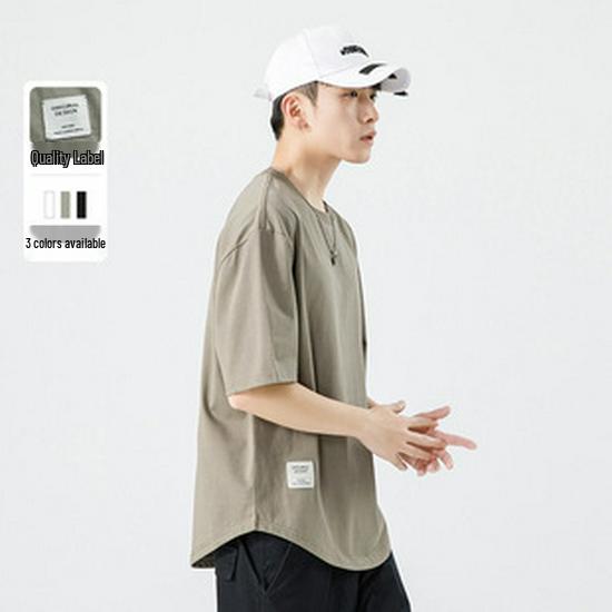 Men's Trendy Black Ice Silk Cotton Crew Neck Loose Fit Printed Short Sleeve T-Shirt