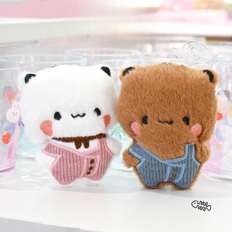 Portachiavi Peluche Bubu Dudu Salopette Carine Bambola Panda Ciondolo per Borsa Kawaii Giocattolo Animale Cartone Animato Cose Carine Regalo di San Valentino