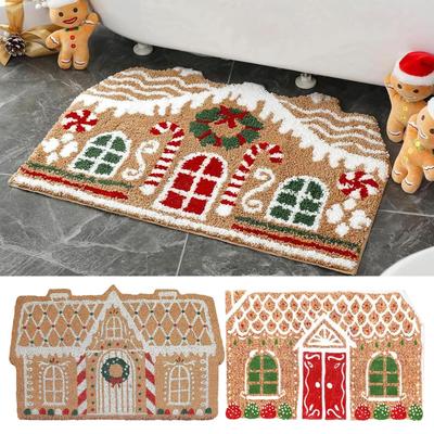 40X60CM PVC Christmas Door Mat Living Shower Non Slip Entrance Rugs Gingerbread House Door Mat Home 2026 Navidad Xmas Ornament