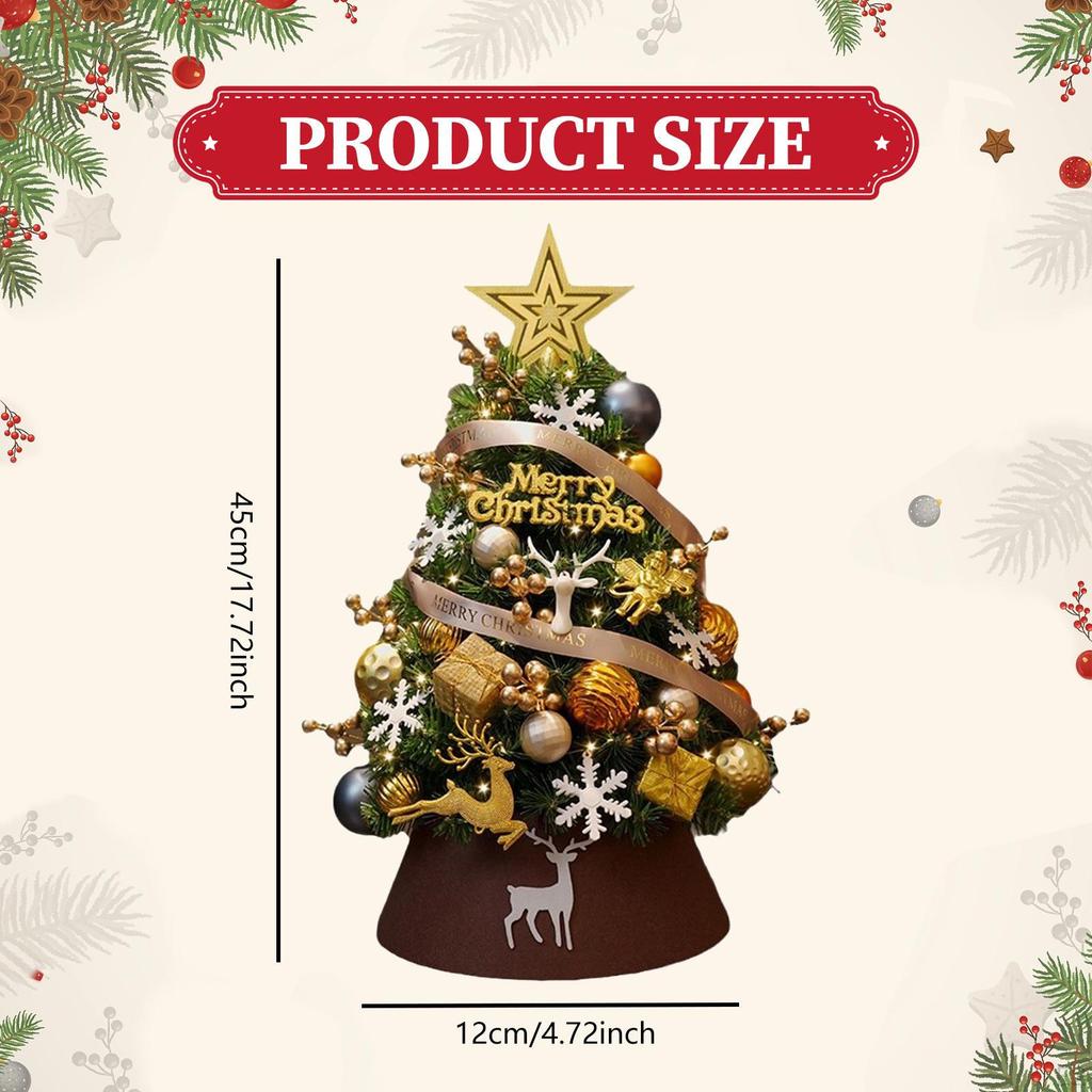 Artificial Christmas Tree Compact Desktop Illuminated with Ornaments Material Pp
