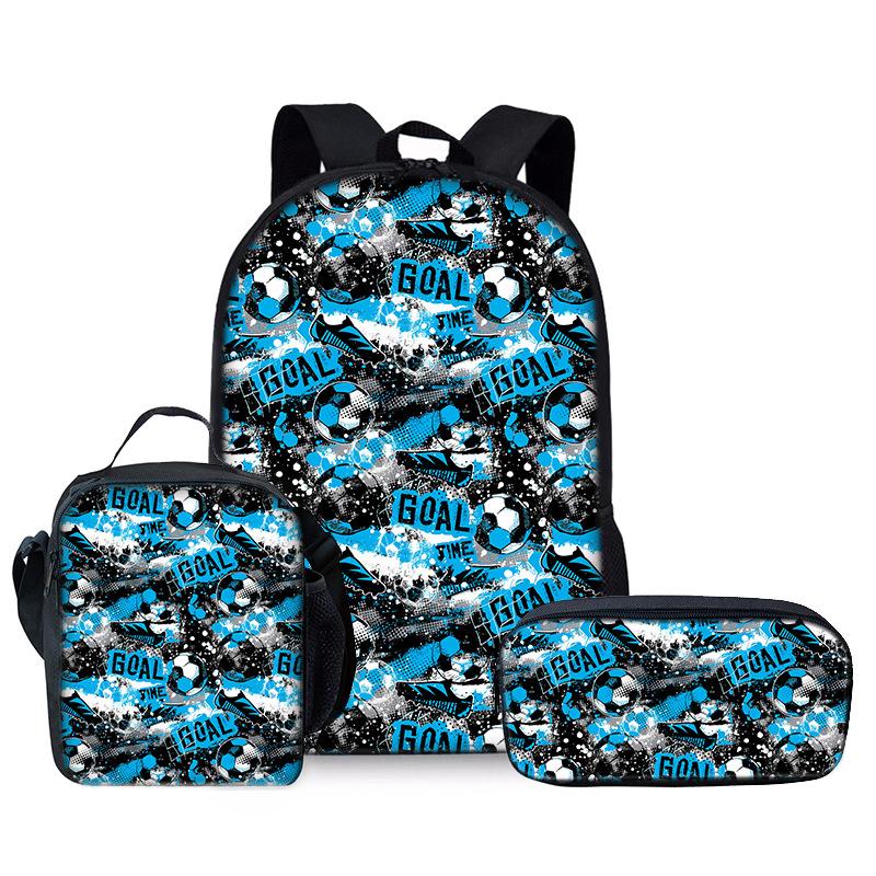 Classique Populaire Drôle football Impression 3D 3pcs/Ensemble élève Sacs d'école Sac à dos pour ordinateur portable Sac à dos Sac bandoulière Sac à déjeuner Trousse