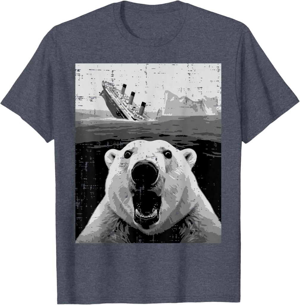 Polar Bear Sinking Titanic Meme Graphic Tee Funny Casual Short Sleeve TShirt for Men Women