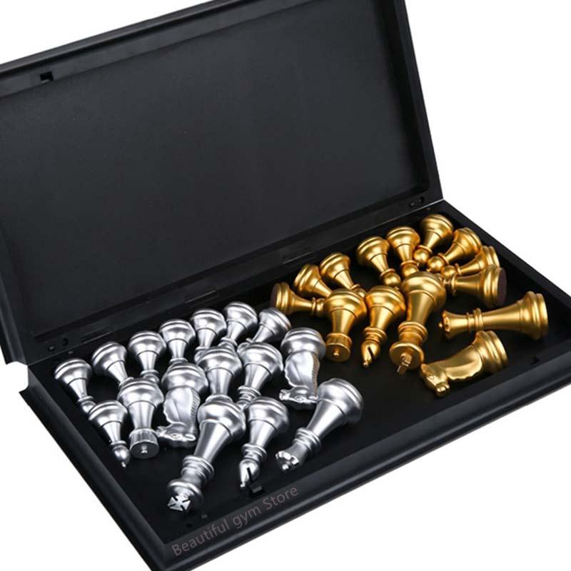 Mittelalterliches Schachspiel mit hochwertigem Schachbrett, 32 goldenen und silbernen Schachfiguren, magnetisches Brettspiel, Schachfiguren-Sets, Szachy Checker