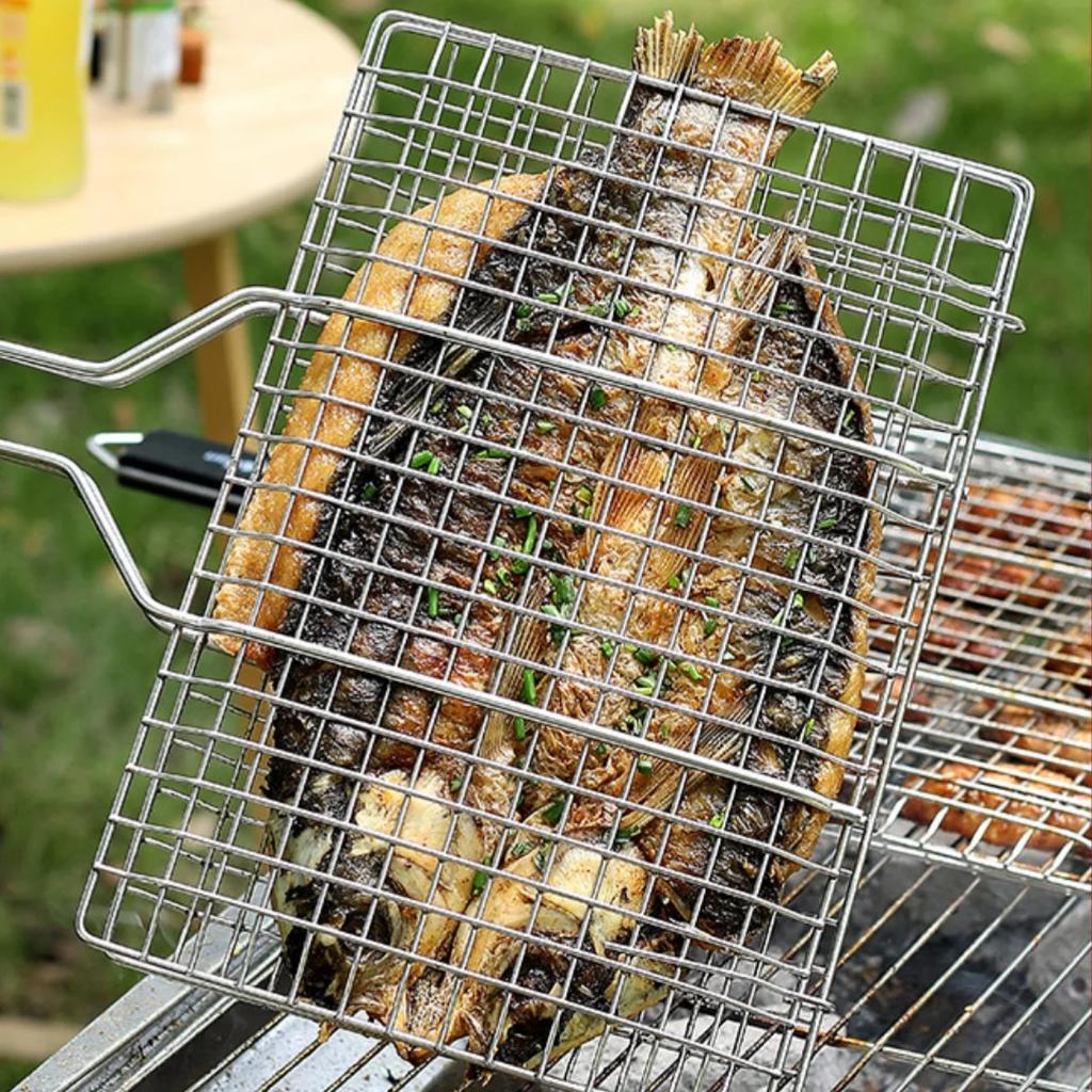 Barbecue Mesh Clip Durable Safe And Non-Toxic Vegetable And Meat Barbecue Mesh Clip With Detachable Handle