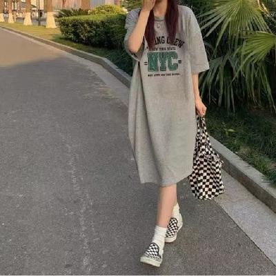New Summer Fashion Plus-size Women's Dress with Split Print T-shirt Long Skirt and Over-the-knee Dress