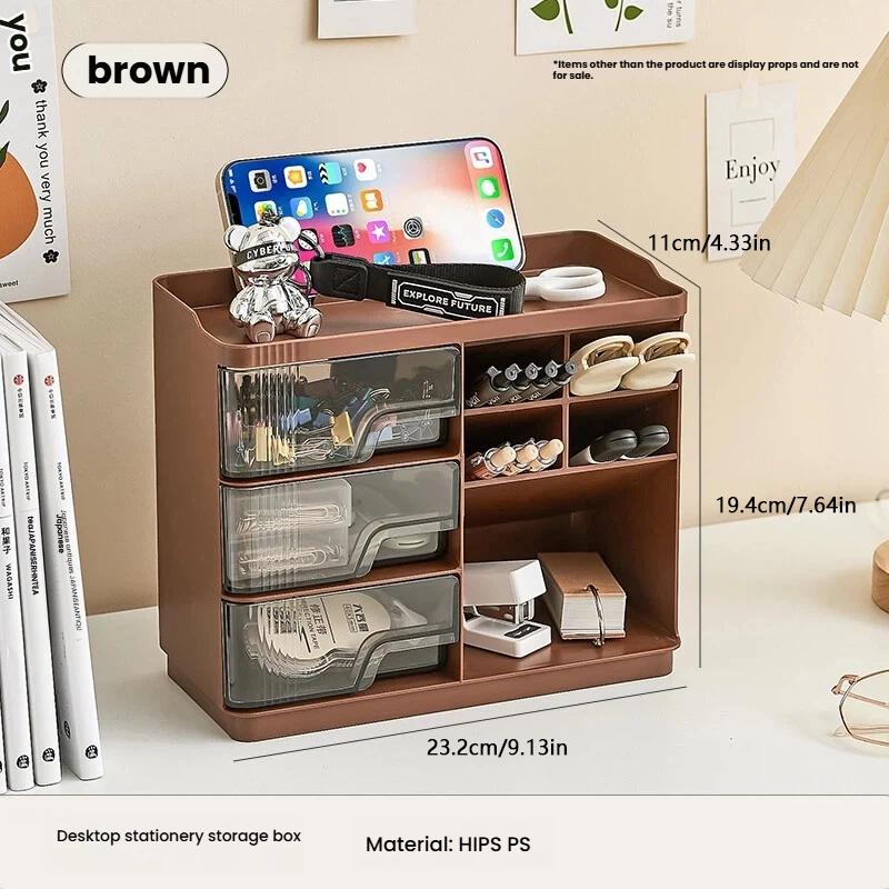 

Desk Organizer,Desktop Stationary Organizer Caddy,with Pen Holder,3 Drawers,for School, Home, Office Supplies коричневый