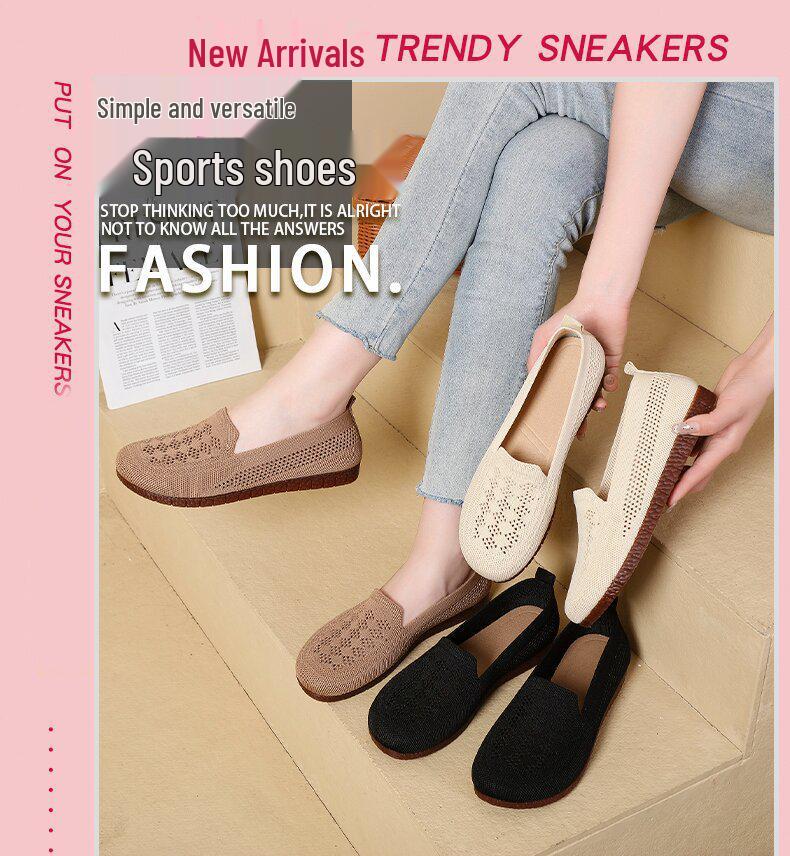 Breathable Soft Sole Mesh Flat Shoes for Middle-Aged and Elderly Women