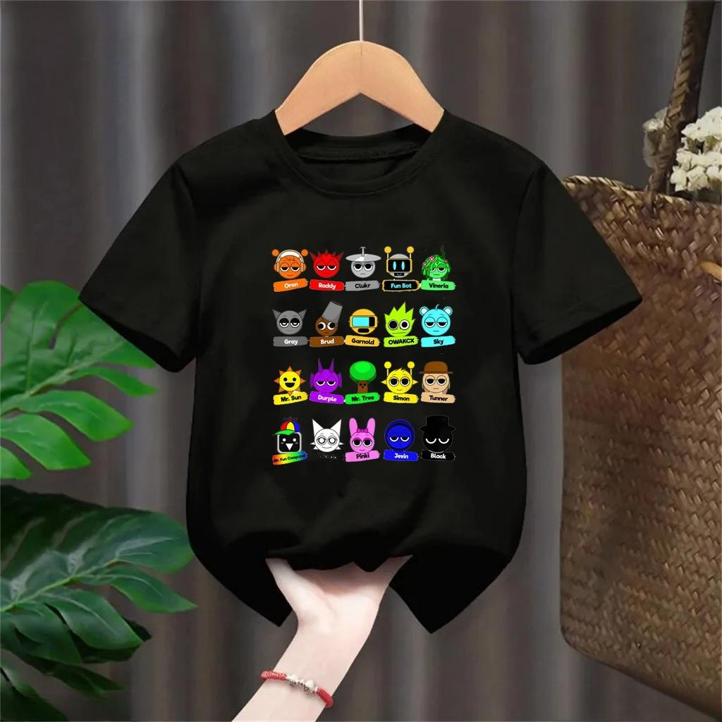 Cartoon Sprunki Cartoon Printed Summer Childrens Clothing Childrens Birthday Digital Gift Short Sleeve Top