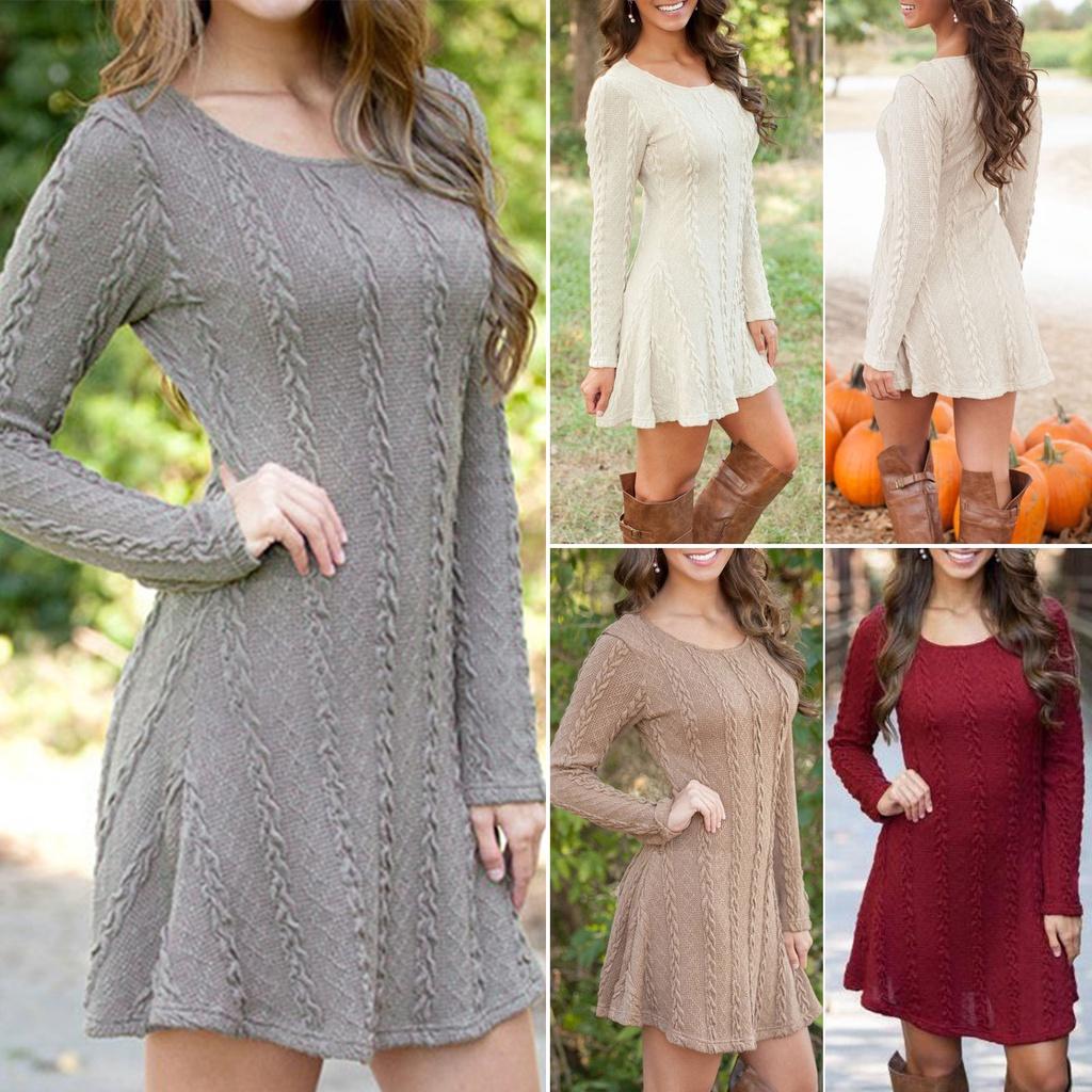 Stylish Women's Knitted Sweater Jumper Mini Dress For Cozy Winter And Autumn Wear