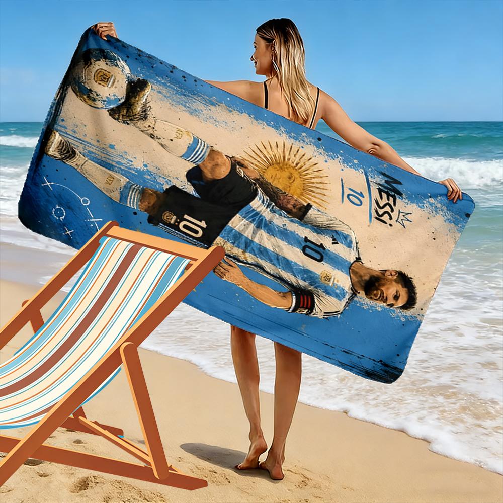 Asciugamano da spiaggia con design ispirato a Messi Asciugamano da spiaggia ad asciugatura rapida per viaggi sport all'aperto jogging spiaggia e nuoto