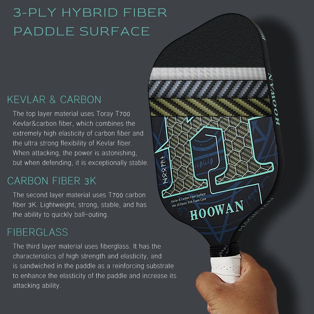 HOOWAN MAGICIAN 16MM Pickleball Paddles Kevlar Carbon Piackleball Rackets Professional Carbon Fiber T700 Edgeless Pickle Ball Racket Rough Surface