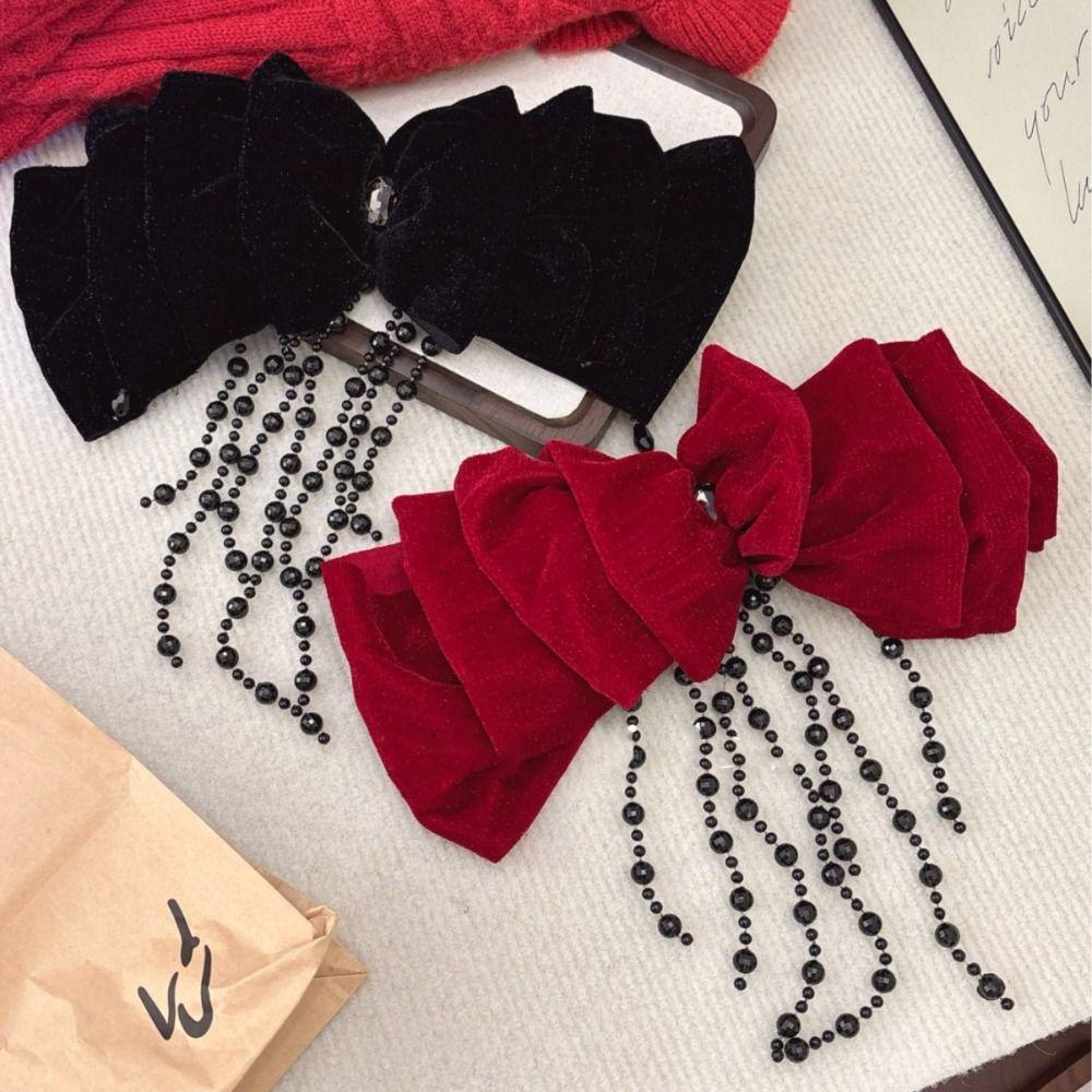 Stoffschleife Federklemme Perlen Neujahrskopfschmuck Kopfschmuck Samtschleife Haarspange Geschenk