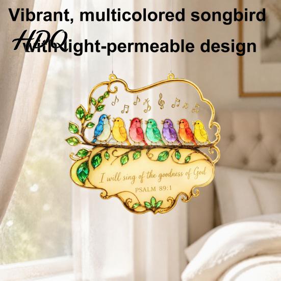 Indoor Window Ornaments Acrylic Songbird Hanging Pendant Inspirational Bird & Floral Sun Colorful Suncatcher Catcher Religious Bible Verse