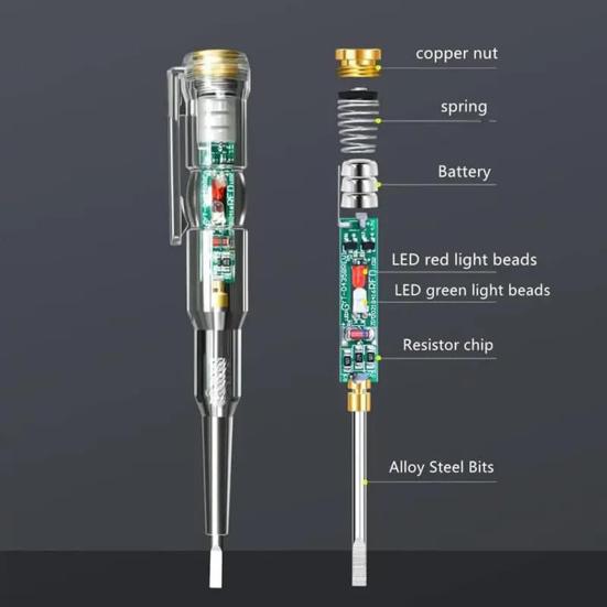 Smart Voltage Tester Pen with Self-Test Button Dual LED Lights Breakpoint Finder Screwdriver Tip Voltage Detection Pen
