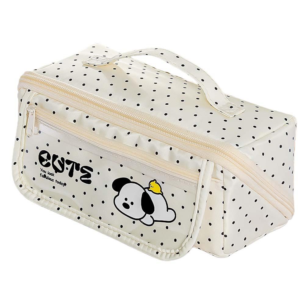 

Puppy Grid Stationery Bag Korean Style Dopamine Pencil Pouch Kawaii Prism Pencil Case Unisex Beige 20cm