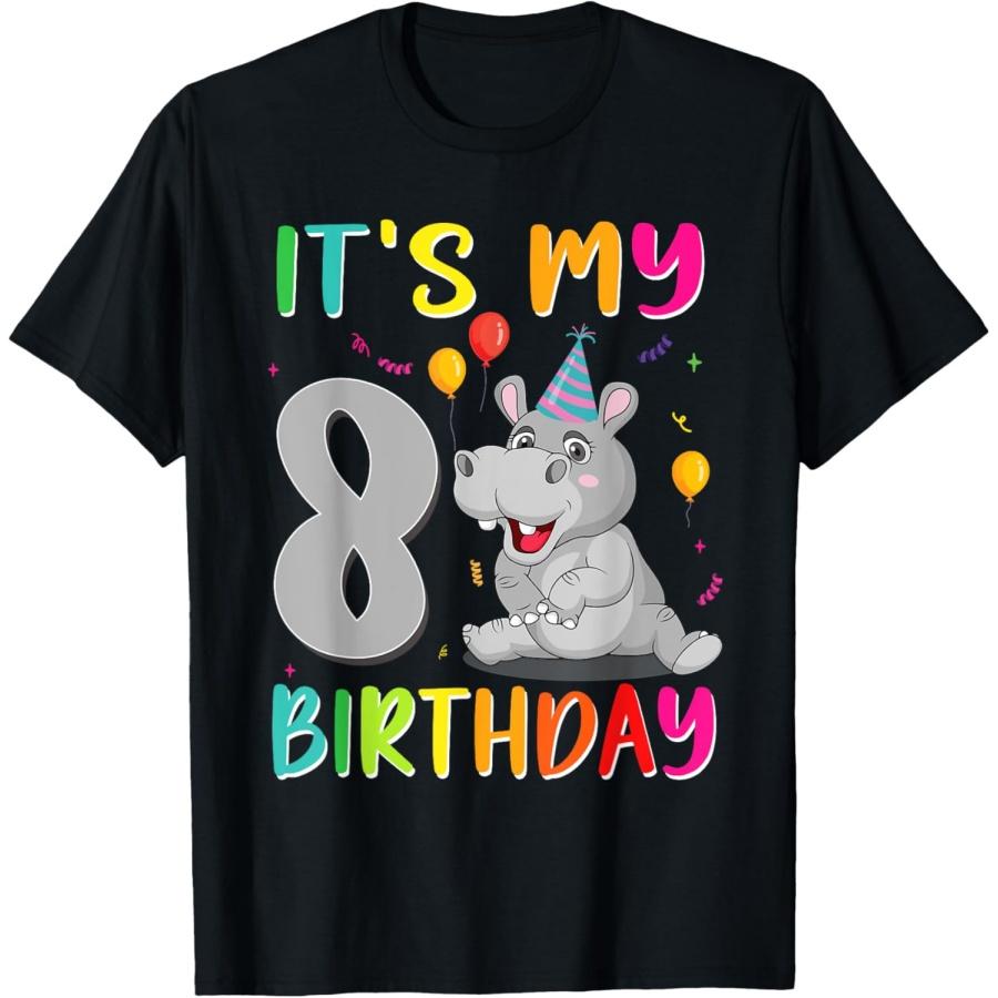 It’s My 8th Birthday Hippo 8 Year Old Hippopotamus T-Shirt S