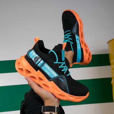 Herren Sportschuhe große Größe Sportstil Freizeitschuhe Fliegenstrick hohl Laufschuhe Herrenschuhe Herrenlauf atmungsaktiv und bequem