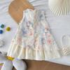 Girls Sleeveless Tulip Print Dress Bow Soft Summer Dress Sweet Princess Outfit Kids Dresses