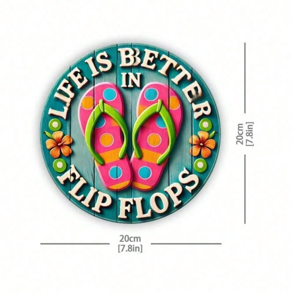 Functional Flip Flops Sign Life Is Better 3D Colorful Wall Decor With Hidden Key Holder For Entryway Home
