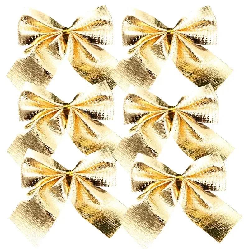 New Red Gold Silver Christmas Bowknots Cloth Tree Decoration Pendants Festival Supplies Xmas Ornament Decor