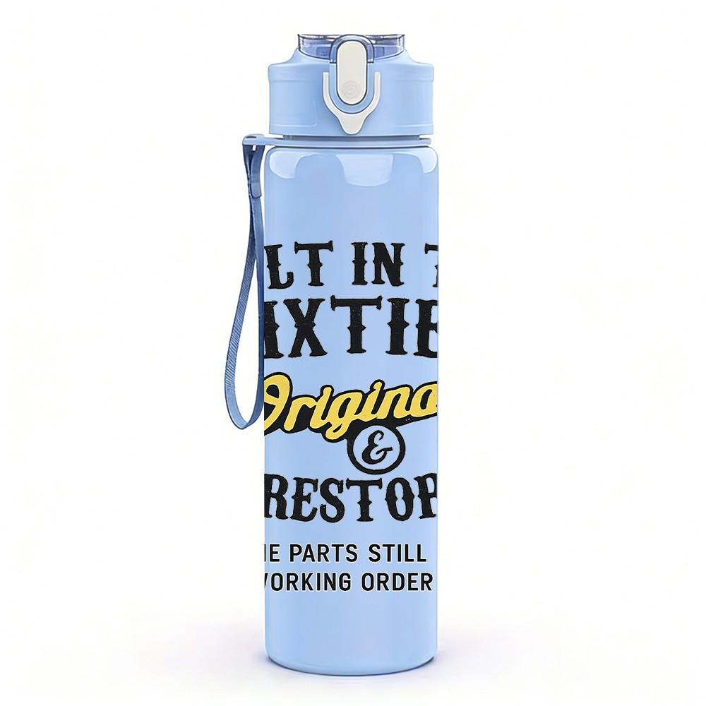 1PC Built In The Sixties Retro Slogan Print 750ml Color Plastic Sports Water Bottle Leakproof Flip Straw Lid Suitable for Sports Office Home Use