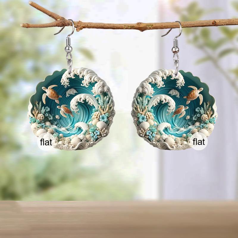 Chic Wave Turtle Acrylic Dangle Earrings For Women 2D Flat Earrings Summer Earrings Y2K Fashion Earrings Vacation Casual Earrings Female Gift
