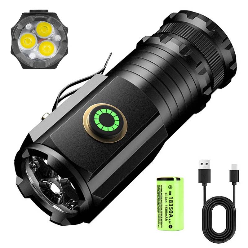 High Power Led Flashlights MINI Torch With 3 LED and Powerful Magnet Self-defense Lamp 5 Lighting Modes Bright Outdoor Lights