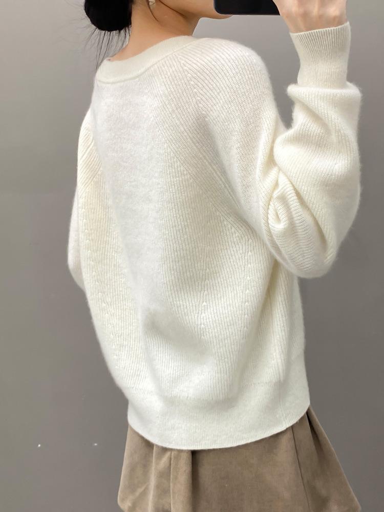 2025 Women's Autumn/Winter V-Neck Cashmere Sweater - Solid Color, Casual Loose Knit Top, Versatile Base Layer or Outerwear