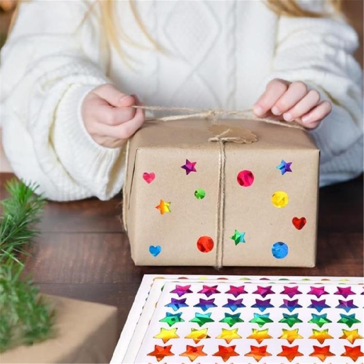 960/1080/1380Pcs Sparkling Heart Star Sticker for Scrapbooking Children Reward Sticker Wrapping Sticker for Packaging