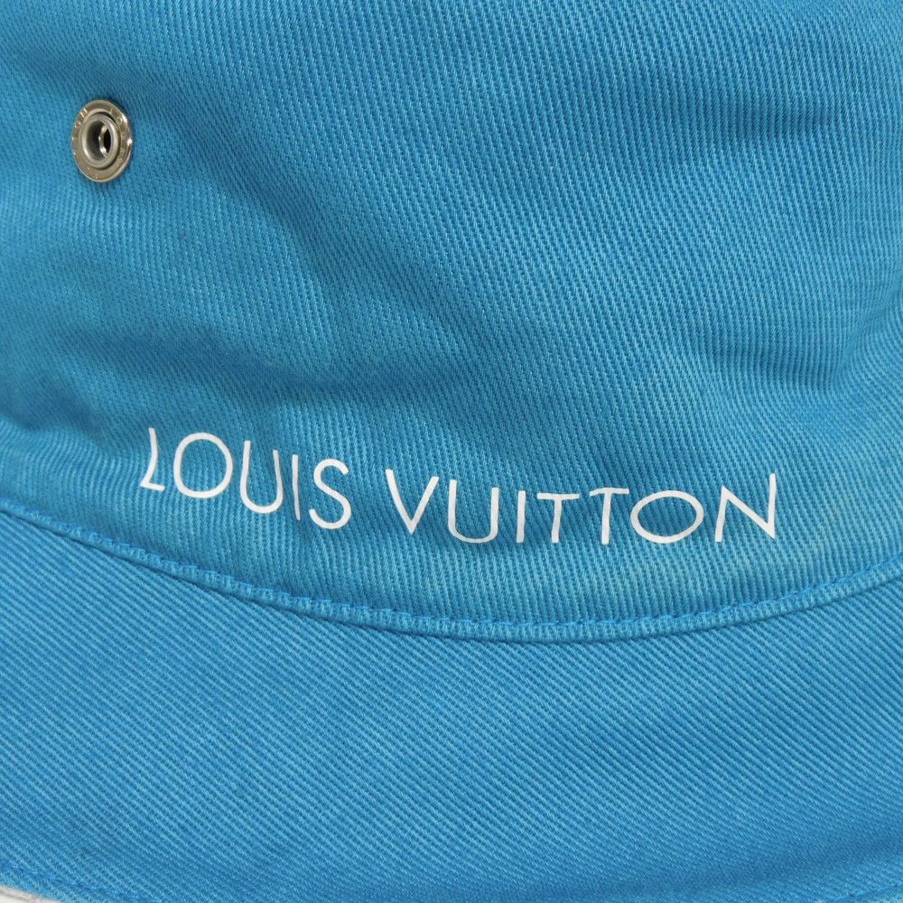 Used 12564 Reversible Bucket Hat M76213 7919 60 Logo Blue Polyester Chapeau Monogram Denim Cotton White Men's from