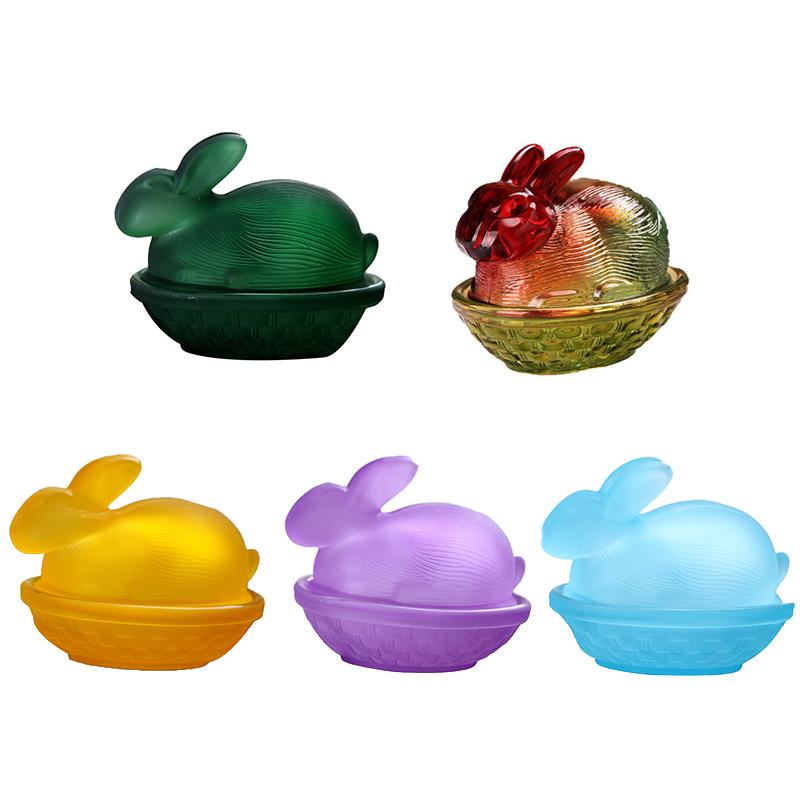 Vintage Glass Rabbit Candy Dish With Lid, Colorful Crystal With Lid Funny Candy Jars For Dessert