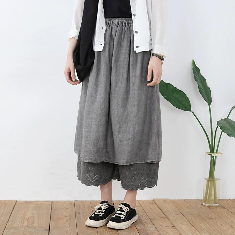 Women's Summer Solid Color Mid-length Loose Thin Pants Skirt Sweet Fresh Splicing A-line Skirt