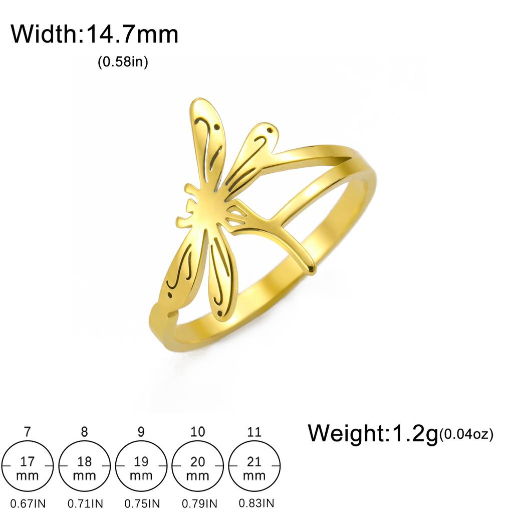 Teamer Dragonfly Ring for Women Stainless Steel Gold Color Widelife Insect Ring Delicate Anniversary Party Jewelry Wholesale