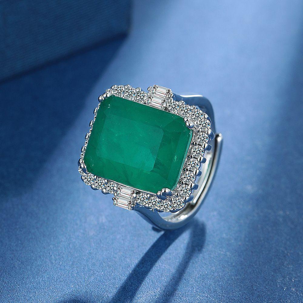 2026 European and American Jewelry New Retro Zircon Emerald Inlaid Princess Square Main Stone Adjustment Finger Resizable белого золота