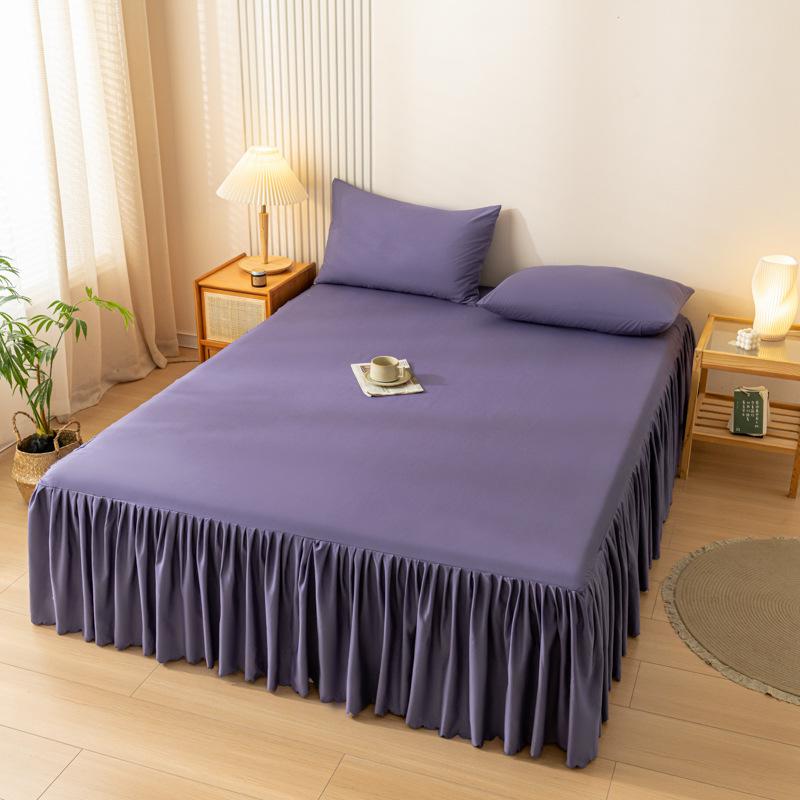 Korean Skin-Friendly Bed Skirt: Brushed Solid Color, Four Seasons, Anti-Pill, Fade & Shrink Resistant