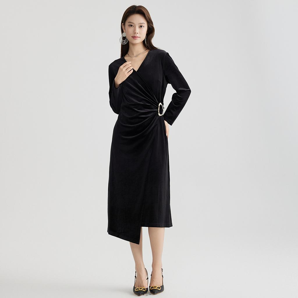 Design Sense Black Velvet V-Neck Dress