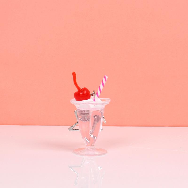Simulated Ice Cream Cup Keychain with Spoon and Star Charm