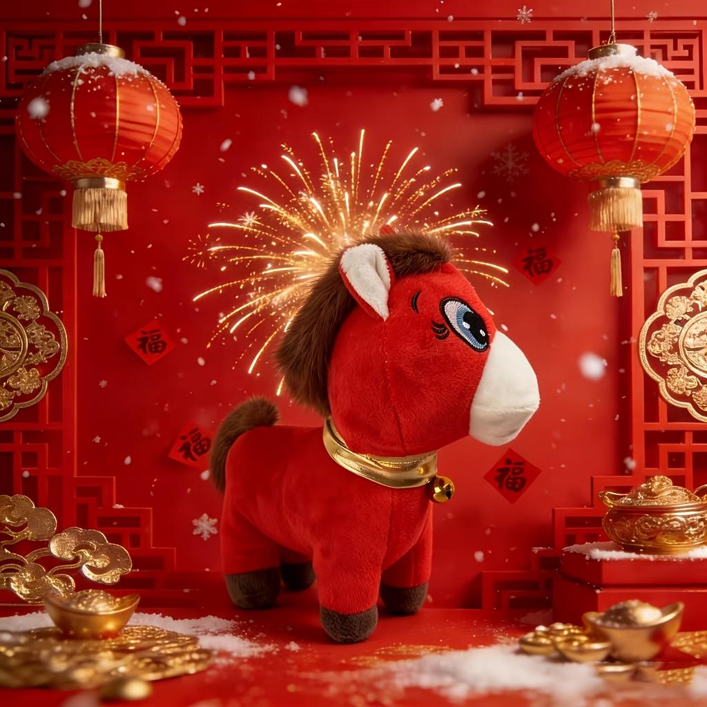 2026 New Red Crying Horse Lucky Pet Plush Toy, the perfect New Year's pet gift, cute big-eyed horse, soothing and an ideal companion.
