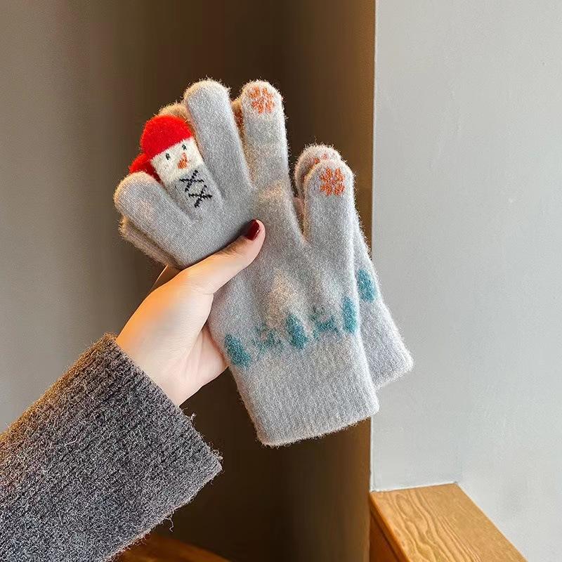 New, Christmas, Touch Screen, Cute, Korean Cartoon Version, Plush Warm Gloves, Student, Winter Cycling Yarn Gloves