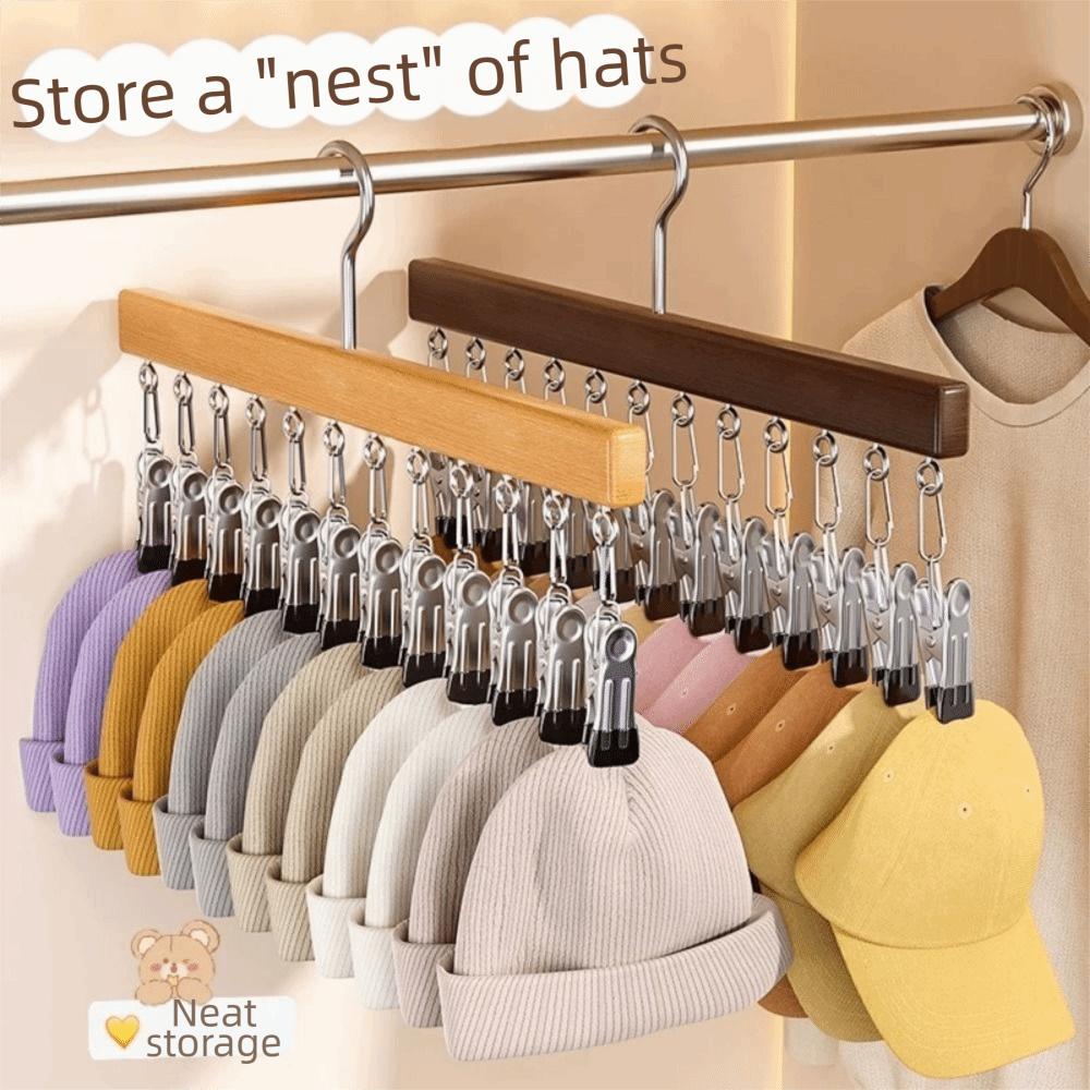 10/12 Clips Wood Hanger 360°Rotation Storage Rack Rotatable Clothes Hanging Hook Socks Hanging