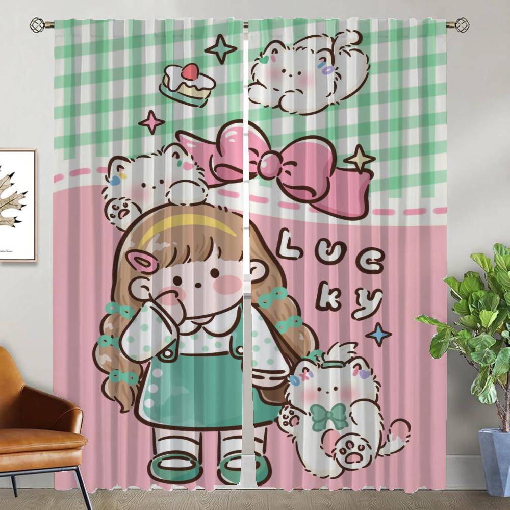 Curtains for Living Room Curtain for Room 2 Panel Cute Girls Partition Shades Halloween Decoration Home Interior Curtains Camera