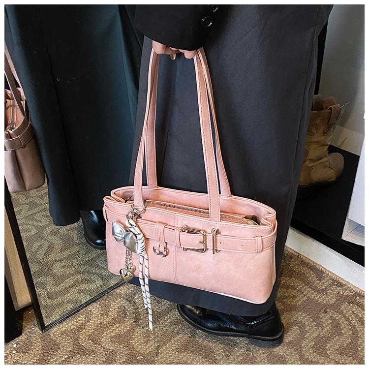 Belt Buckle Design Shoulder Satchels Bag For Women 2025 New In Luxury Designer Handbags Branded Fashion Totes With Pendant