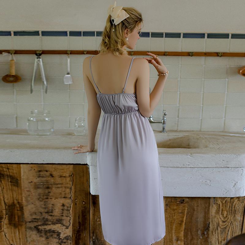 Underwear Summer Night Dress Bow Sweet Solid Color Long-length Skirt Sleeveless V-neck Sexy Pajamas for For Women